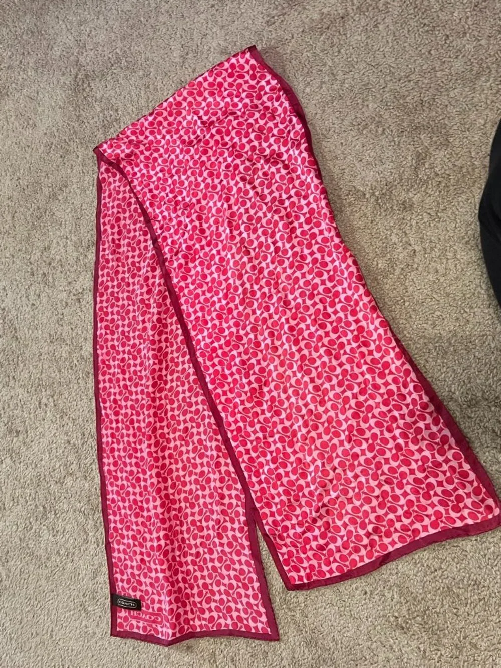 Coach Pink Silk Signature Logo Silk Scarf